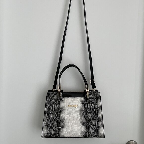 NWOT Snakeskin PU Leather Double Handle Satchel with Crossbody Strap Bla… - Picture 5 of 8